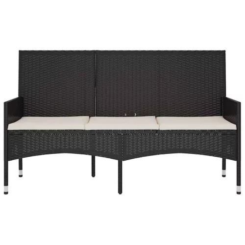  fekete 3 személyes polyrattan kerti pad párnával
