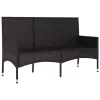  fekete 3 személyes polyrattan kerti pad párnával