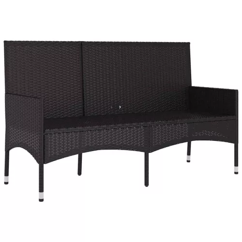  fekete 3 személyes polyrattan kerti pad párnával