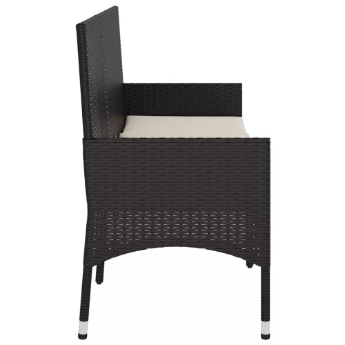  fekete 3 személyes polyrattan kerti pad párnával