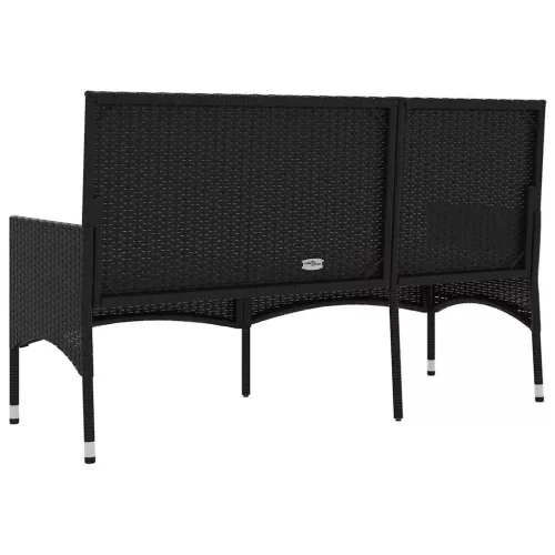  fekete 3 személyes polyrattan kerti pad párnával