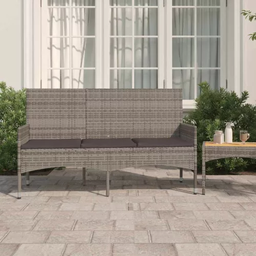  3 személyes szürke polyrattan kerti kanapé párnával