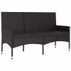  fekete 3 személyes polyrattan kerti pad párnával