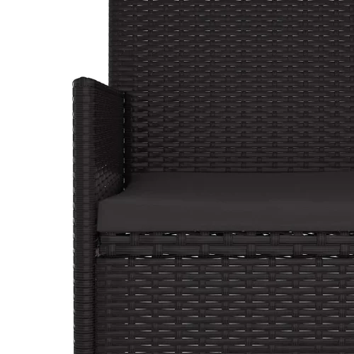  fekete 3 személyes polyrattan kerti pad párnával