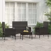  4 részes fekete polyrattan kerti ülőgarnitúra párnákkal