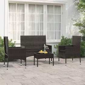    4 részes fekete polyrattan kerti ülőgarnitúra párnákkal