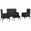  4 részes fekete polyrattan kerti ülőgarnitúra párnákkal