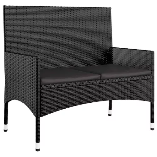  4 részes fekete polyrattan kerti ülőgarnitúra párnákkal