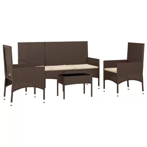  4 részes barna polyrattan kerti ülőgarnitúra párnákkal