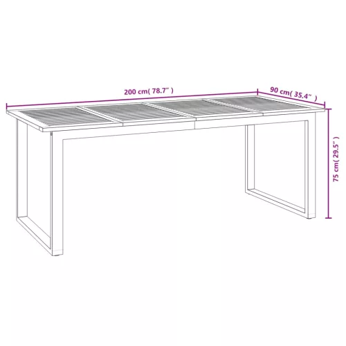  tömör akácfa kerti asztal U-alakú lábakkal 200 x 90 x 75 cm