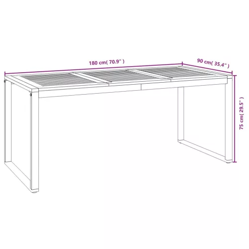  tömör akácfa kerti asztal U-alakú lábakkal 180 x 90 x 75 cm