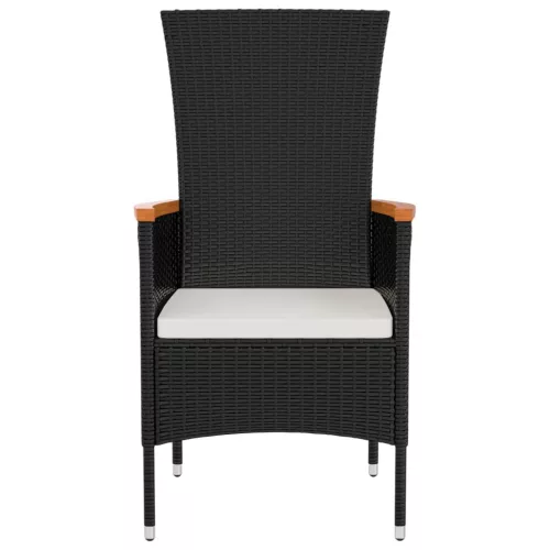  2 db fekete polyrattan kerti szék párnával