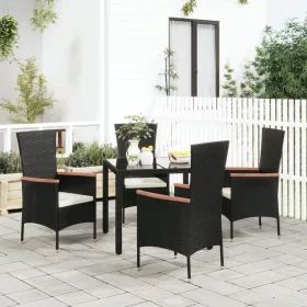  4 db fekete polyrattan kerti szék párnával