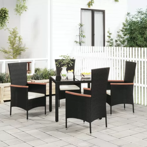  4 db fekete polyrattan kerti szék párnával