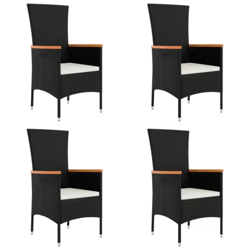  4 db fekete polyrattan kerti szék párnával