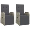  2 db szürke polyrattan dönthető kerti szék párnákkal