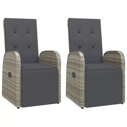  2 db szürke polyrattan dönthető kerti szék párnákkal