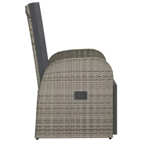  2 db szürke polyrattan dönthető kerti szék párnákkal