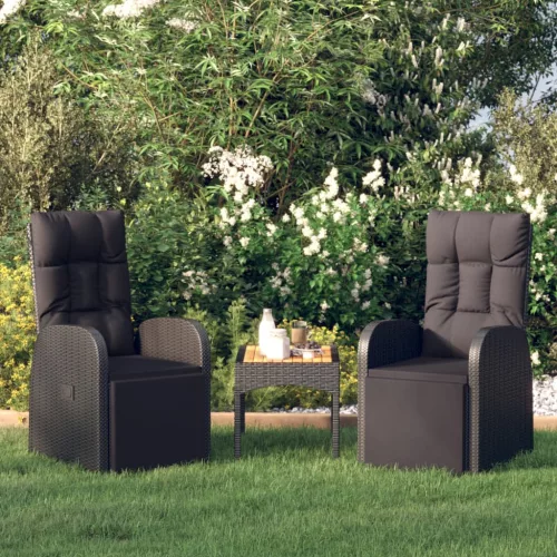  2 db fekete polyrattan dönthető kerti szék párnával