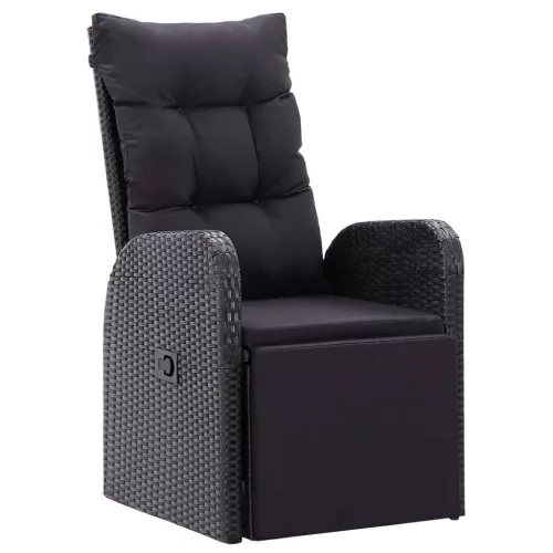  2 db fekete polyrattan dönthető kerti szék párnával