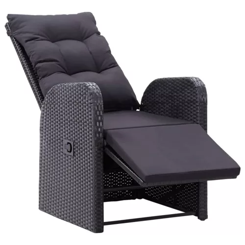  2 db fekete polyrattan dönthető kerti szék párnával