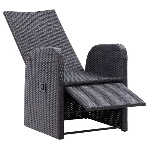  2 db fekete polyrattan dönthető kerti szék párnával