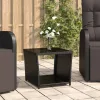  fekete polyrattan és edzett üveg teázóasztal üveglappal