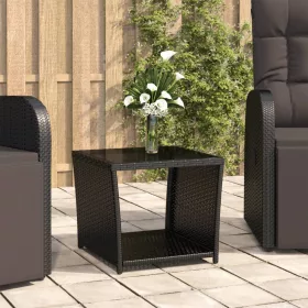    fekete polyrattan és edzett üveg teázóasztal üveglappal