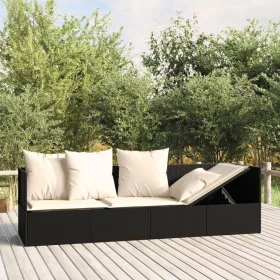  fekete polyrattan kültéri társalgókanapé párnákkal