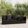  fekete polyrattan kültéri társalgókanapé párnákkal