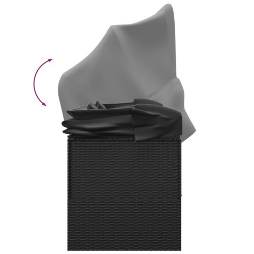  fekete polyrattan kültéri társalgókanapé tetővel és párnákkal