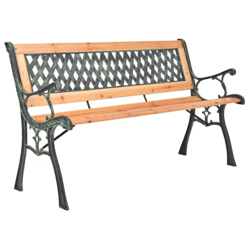  öntöttvas és tömör fenyőfa kerti pad 116 cm