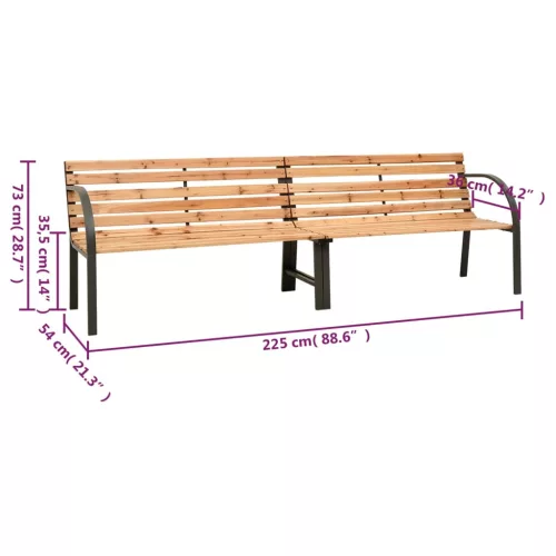  tömör fenyőfa kerti ikerpad 225 cm