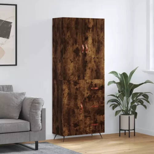  füstös tölgy színű szerelt fa magasszekrény 69,5 x 34 x 180 cm