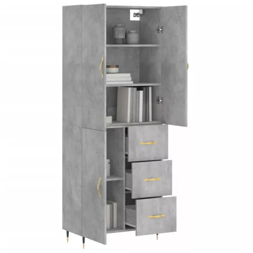  betonszürke szerelt fa magasszekrény 69,5 x 34 x 180 cm