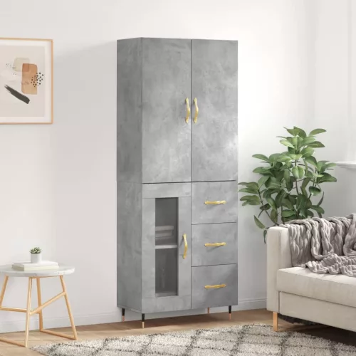  betonszürke szerelt fa magasszekrény 69,5 x 34 x 180 cm