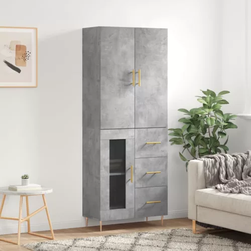  betonszürke szerelt fa magasszekrény 69,5 x 34 x 180 cm