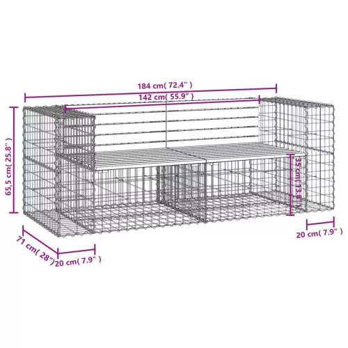  tömör duglászfenyő gabion kerti pad 184x71x65,5 cm