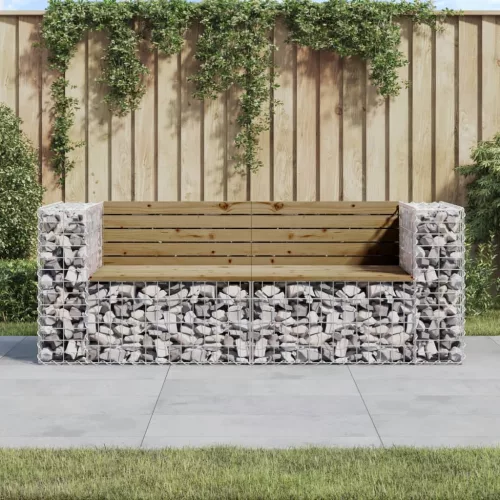  tömör impergnált fenyőfa gabion kerti pad 184x71x65,5 cm
