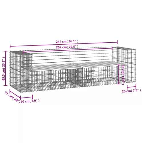  tömör impregnált fenyőfa gabion kerti pad 244x71x65,5 cm