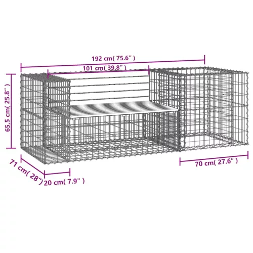  tömör fenyőfa kerti pad gabion kosárral