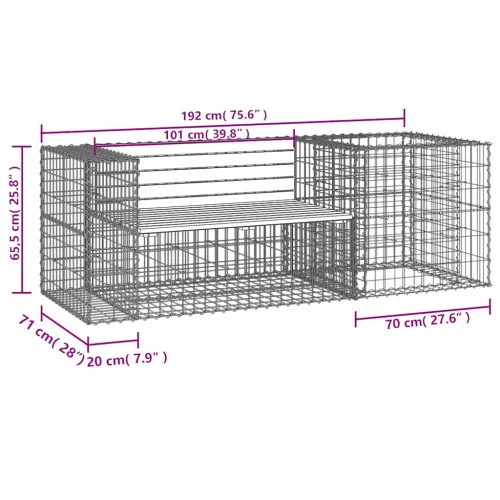  tömör duglászfenyő kerti pad gabion kosárral