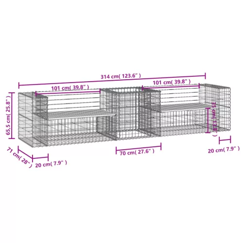  tömör duglászfenyő kerti pad gabion kosárral