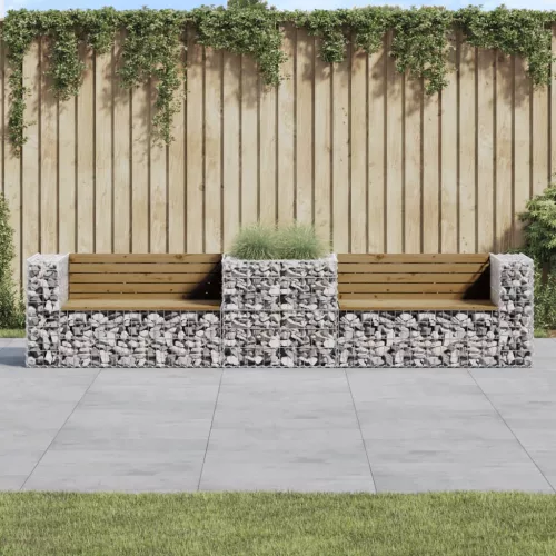  tömör impregnált fenyőfa kerti pad gabion kosárral