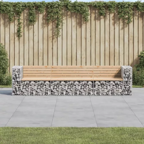  tömör fenyőfa gabion kerti pad 287x71x65,5 cm