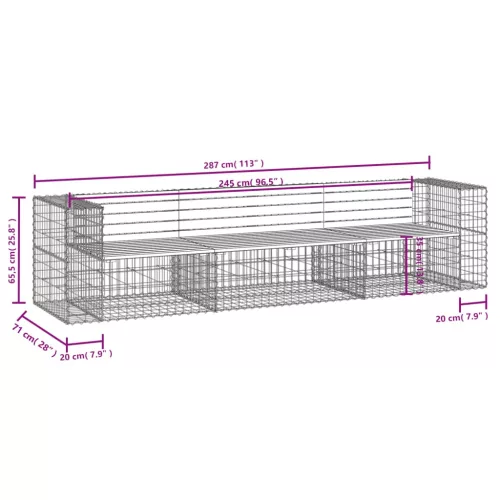  tömör fenyőfa gabion kerti pad 287x71x65,5 cm