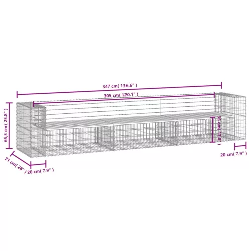  tömör duglászfenyő gabion kerti pad 347x71x65,5 cm