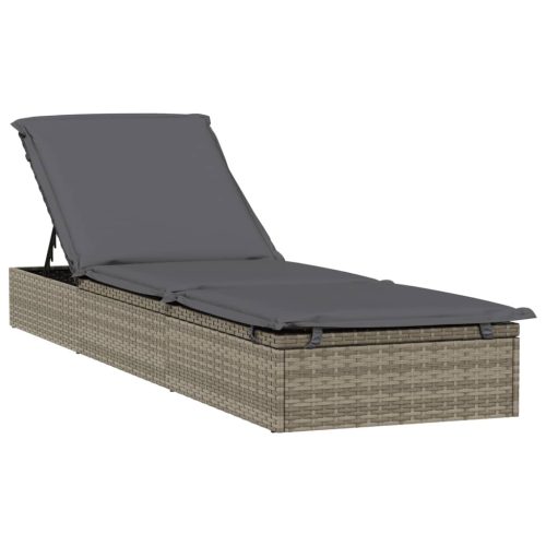  1 db szürke polyrattan napozóágy párnával 201 x 55 x 62 cm