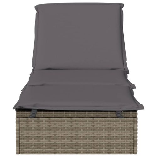  1 db szürke polyrattan napozóágy párnával 201 x 55 x 62 cm