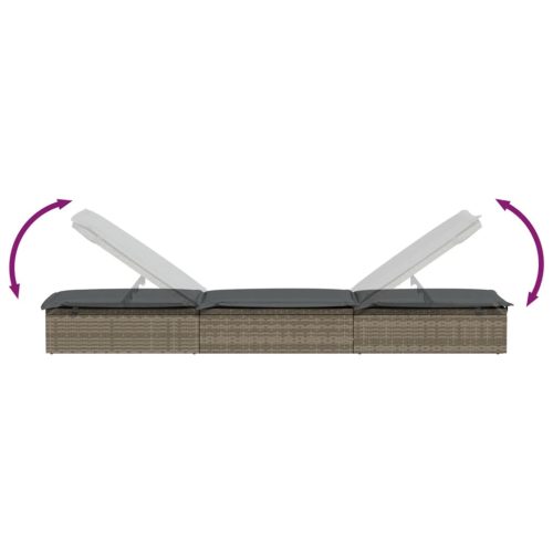  1 db szürke polyrattan napozóágy párnával 201 x 55 x 62 cm